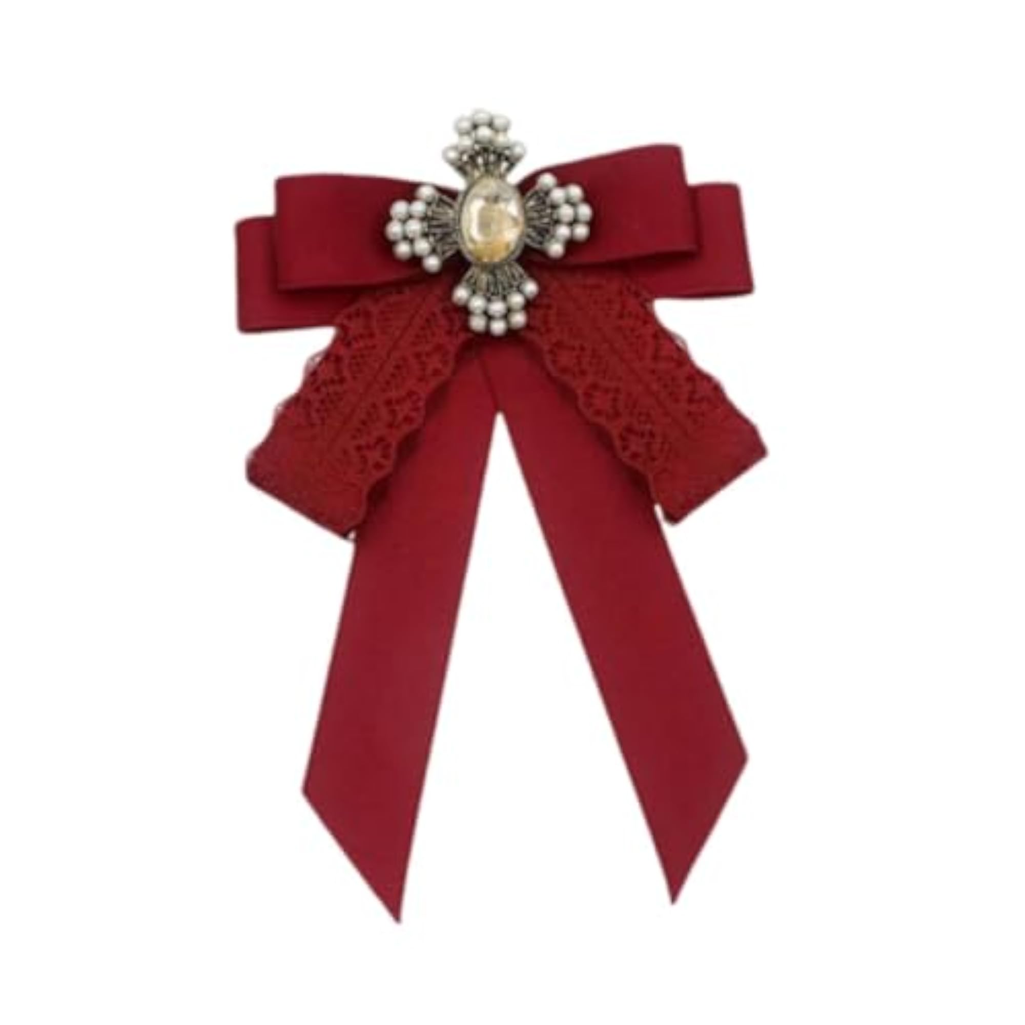 Ribbon Bow Brooch Pre Tied Bowknot for Women, Red